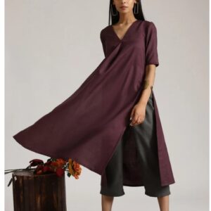 TrueBrowns Cotton Linen Purple Kurta Pant Set SIZE 2XL