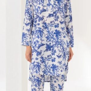KAMEEZ Blue Blossom Floral Print Cotton Co ord Set SIZE S