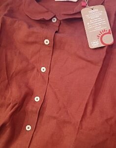 Cotton cottage Dusky orange hand Dyed Lyocell Linen Women Shirt Long Sleeves Size L