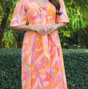 MASAKALI Women Printed Flare Dress Orange Size L