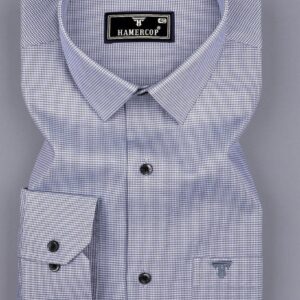 HAMERCOP Tropsin Gray Houndstooth Dobby Check Premium Giza Shirt Coloue Light Blue Size 40