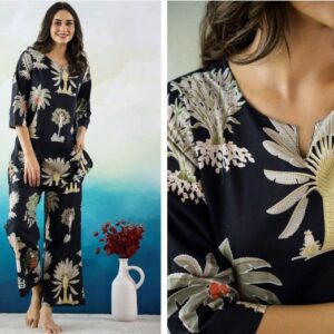 Kiana House Of Fashion Floral Printed Notch Neck Tunic With Trouser Co Ords colour olive size xxl