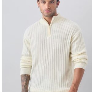 The Souled Store Zipper Mock Neck Off White Size L