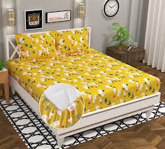 Vas Collections Premium Cotton 160Tc Elastic Fitted Bedsheets With 2 Pillow Cover