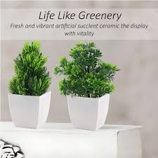 White Color Artificial Plastic Flower Pot Set Of 2