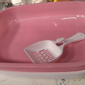 Cat Litter Tray With Scoop Pink White
