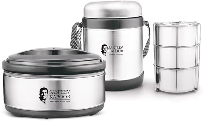 Sanjeev Kapoor By Classic Essentials Stainless Steel Combo Insulated Lunch Pack Of 2 Thermoware Casserole Set 2000 Ml