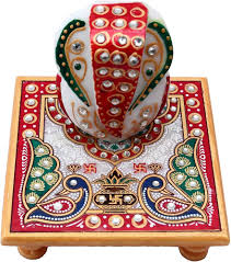 L Ganesh Murti Ganesh Ji Statue Ganesha With Chowki And Beautiful Rajasthani Meenakari Painting