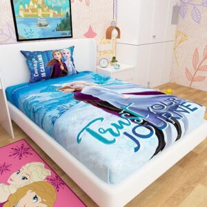 Disney Frozen Anna And Elsa Cotton Single Bed Sheet For Kids Multicoloured Size 1 Point 52 Mtr X 2Point24 Mtr
