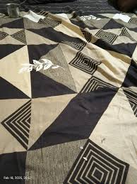 Cotton Double Fitted Bed Sheet Brown Printed