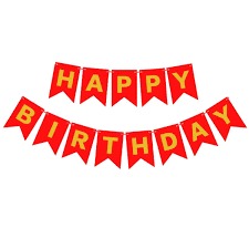Red Gold Happy Birthday Printed Wall Banner
