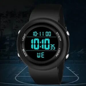 Led Black Round Rubber Strap Watch For Kids