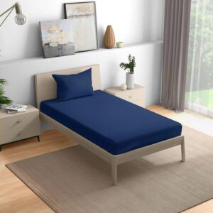 Wakefit Cotton Bedsheet 215 Tc Bed Sheet Single Size Bed 1 Pillow Cover Estate Blue 90 X 60 Inches