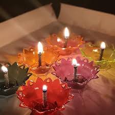 Multi Color 3D Reflection Diya Set Plastic 8 N
