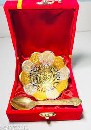 Premium Gold Silver Plated Decorative Bowl With Spoon Gift Box Included