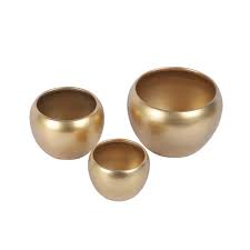 Golden Finished Table Top Planters Set Of 3 Golden Round Metal Planter 3 Inch 4 Inch And 5 Inch Planters Living Room Bedroom