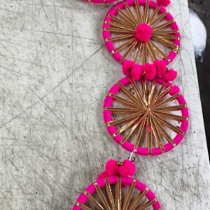 Handmade Wall Door 3Ft Point Strings Dark Pink Hanging Pom Pom Chakri Garland Bandhwar