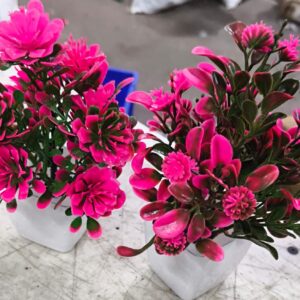 Multi Color Artificial Flower With White Pot Pack Of 2