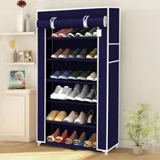 6 Black Layer Shoe Rack Navy Blue Colour Cover