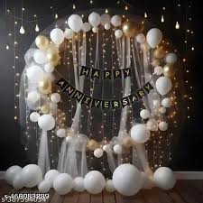 Party Combo White Gold Metallic Balloons Fairy Led Light