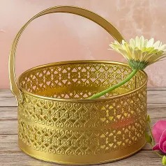 Gold Plated Metal Pooja Decorative Basket