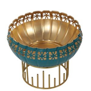 Two Moustaches 8 Inches Decorative Metal Urli With Stand Bowl Floating Flowers