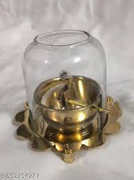 Beti Pooja 3 Point 5 Inches Small Size Brass Diyas With Wick Lifting Screw Lever Glass Cover Home Puja Gifting 75Ml 3 Point 5 Inch