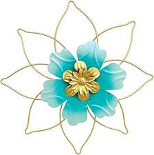 Sree Collections Metal Flower Wall Decor Bathroom Kitchen Indoor Patio Porch Blue 10 Inch