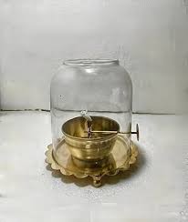 Ss Decor Concepts Golden Brass Akhand Diya Oil Lamp Akhand Diya With Lifting Screw Wick Holder And Borosilicate Glass Cover Lid For Jyoti Lighting For Diwali Navratri Celebrations 3X3 Point 5 Inches