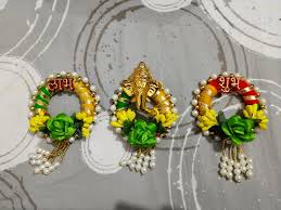 Saudeep India 3 Inch Labh Hanging Entrance Pooja Room Decor Diwali Housewarming Good Luck Orange