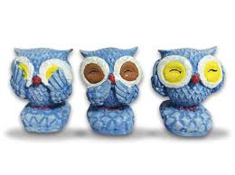 3 Inch Poly Resin Gandhi Owl For Interior Decor Blue
