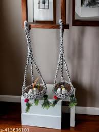 Artificial Birds Jute Nest Hanging For Balcony Set Of 2