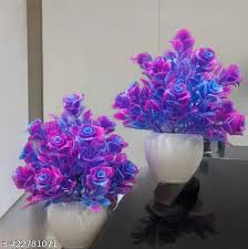 Attractive Look Artificial Purple Flowers With Pot Set Of 2