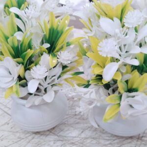 White Artificial Flower With Pot Set Of 2