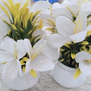 Unique Artificial White Lily Flower With Pot Pack Of 2