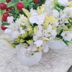 Red And White Artificial Flower With Pot Set Of 4