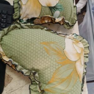 Heart Shape And Square Shape Green Floral Printed Flared Cushion 2 Pc