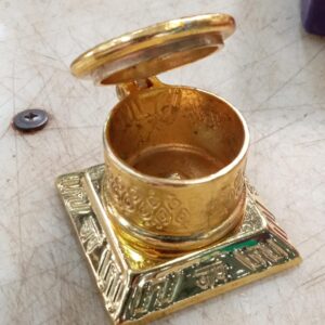 Metal Pooja Roli Chawal Box Gold Colour