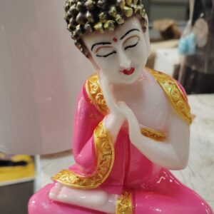 Pink And White Ascension Antique Finish Handcrafted Thinking Buddha Showpiece