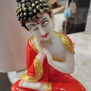 Orange And White Ascension Antique Finish Handcrafted Thinking Buddha Showpiece