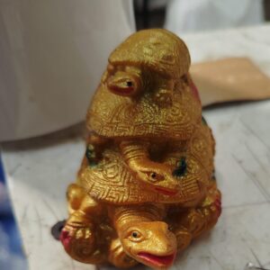 Resin Triple Three Tiered Tortoise Feng Turtle Showpiece Golden