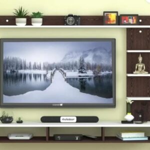 Wood Tv Entertainment Unit Finish Color Brown And White