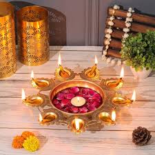 Golden Decorative Metal Diya Urli Bowl For Home Decor