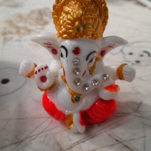 Orange And White Coloured Synthetic Marble Ganeshji