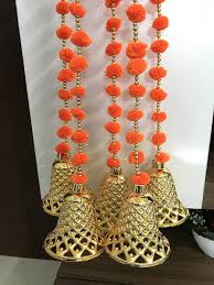 Orange Color Pom Pom Toran For Wall And Door Hanging 5Pcs