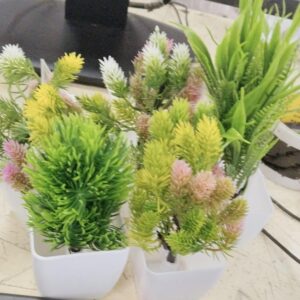 Green Artificial Flower With Pot Set Of 5