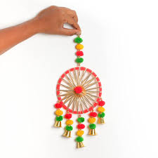 Handmade Dream Catcher Wind Chimes With Bells Multicolour Thread Work