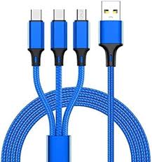 3 In 1 Fast Charging Cable For Car Home Multi Charger Cable With Lighting Type C Micro Usb Connectors Blue