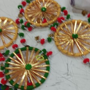 Cellplus Handmade Wall Door 5 Point 5 Ft Point Strings Hanging Pom Pom Torans Garland Badhwar Golden Bells Decoration Item Home Decor Diwali Festival Navratri Wedding