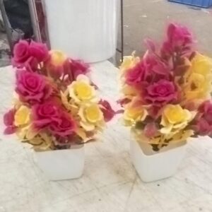 Yellow And Pink Colour Artificial Rose Plant For Home Pack Of 2